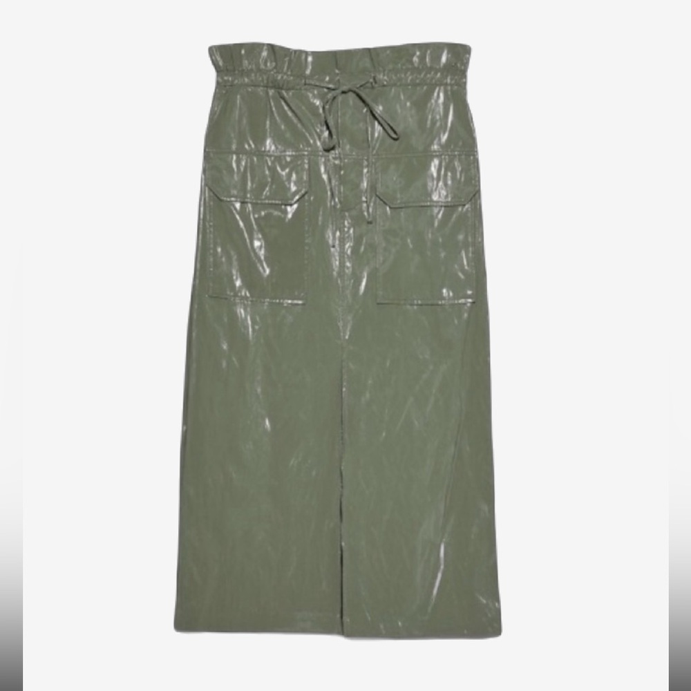 ZARA Olive Midi Skirt with Pockets Paperbag